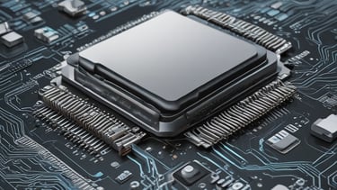 A close-up of semiconductor chips on a circuit board.