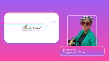 A woman with sunglasses and hat. The logo is on the left and her name and title are below her.