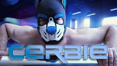 Man in a pup mask, name: Cerbie.