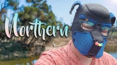 Person in a pup mask with a name plate: Northern