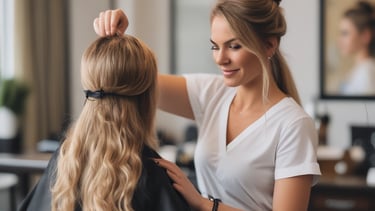 a woman getting her hair done by a hairdressucker