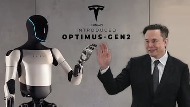 IMAGEN DE UN ROBOT DE TESLA JUNTO A ILON MASK