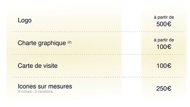 Planches de services - Tarifs service seul