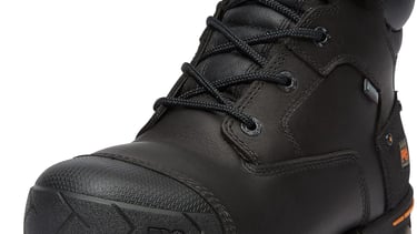 front view of black and brown hiking boot