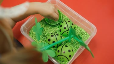 bac sensoriel de riz colorés