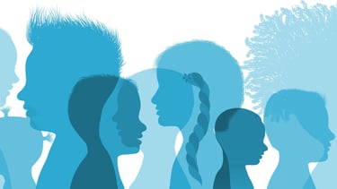 overlaid blue profiles of diverse people