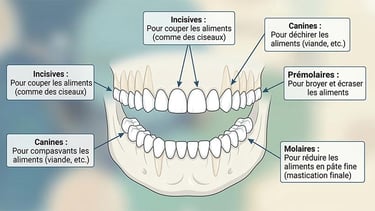 Schéma des différents types de dents