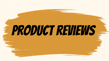 Product Reviews section header image with brushstroke design, highlighting survival gear reviews, tools, and outdoor equipmen