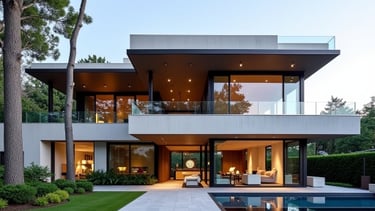 Contemporary glass villa with open-concept interiors and luxury amenities.