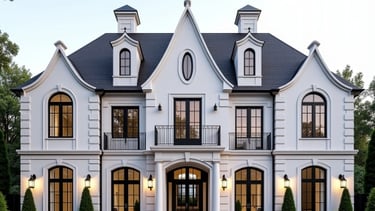 Grand luxury residence with symmetrical design, upscale detailing, and timeless style.