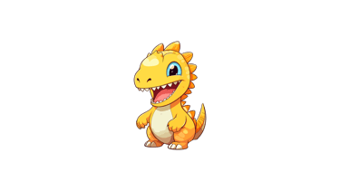 Illustrazione di un piccolo dinosauro arancione sorridente in stile cartone animato, pensato per contenuti dedicati ai bambin