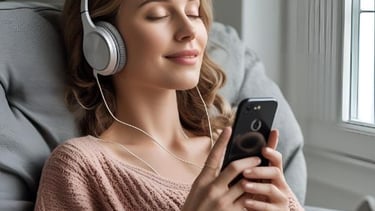 Listening to calming MP3 therapy on phone