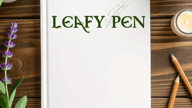 book cover that reads leafy pen laying on a table.