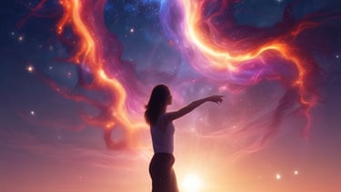 Woman controlling the energy fields in the unvierse using cosmoenegetica technique