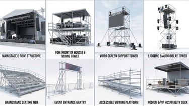 event scaffolding, concert stage design & grandstands تركيب تأجير سقالات، مسارح حفلات ومدرجات