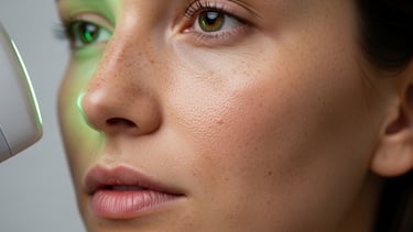 a woman with green eyes and a green eyeliners