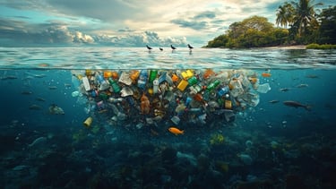 a large amount of plastic bottles are in the water