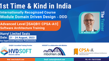 Software Architecture Training iSAQB CPSA-A, Domain Driven Design in India in August 2023