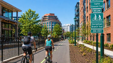 Cyclist riding on the Capital Crescent Trail in Washington D.C.