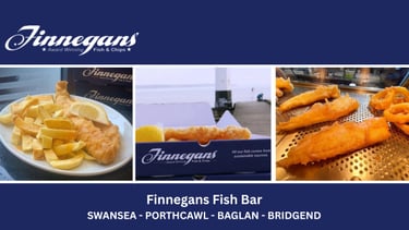 Advert for Finnegans fish and chips Porthcawl