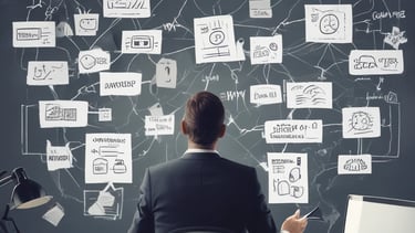 An engineer reviewing blueprints on a construction site with a scenic backdrop