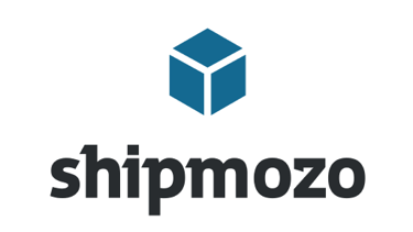 Shipmozo logistics logo featuring a blue 3D shipping box icon and bold black typography.