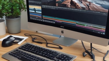 A dynamic video editing workspace with multiple screens.