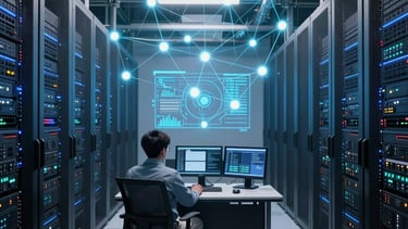 A mentor providing hands-on support in a modern office setting.