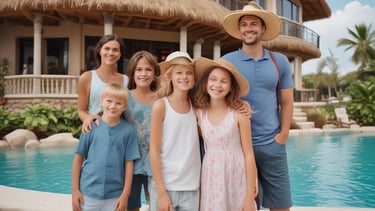 A happy family enjoying a scenic beach vacation in Bali