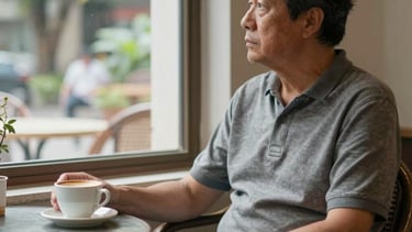 A calm, welcoming home office with soft natural light and cozy seating