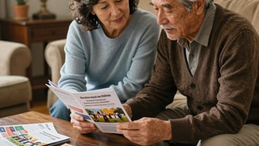 A peaceful neighborhood street with well-kept homes and autumn leaves