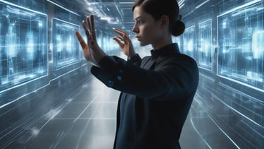 Hands typing on a keyboard with colorful course thumbnails on the screen