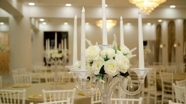 a table with candles and candles on it