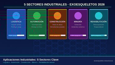 Sectores industriales de exoesqueletos en 2026: logística, automoción, construcción, minería y rehabilitación