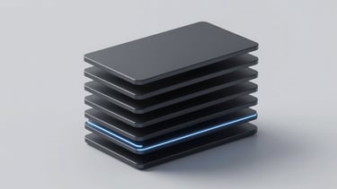 Sleek dark-mode 3d render of stacked index layers showing market structure, clean geometric shapes, high-contrast tech aesthetic