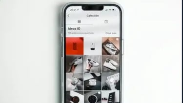 Smartphone displaying curated Instagram collection titled 'Ideas IG' with saved posts.