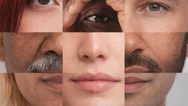 A diverse collage of multi-ethnic human faces representing inclusivity, community, and global unity.