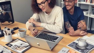 A friendly meeting between a brand representative and a DIY creator in a modern Leeds office.