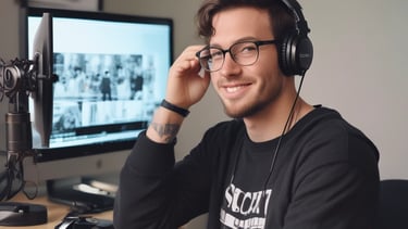 A vibrant DIY influencer filming a craft tutorial in a cozy, well-lit studio.