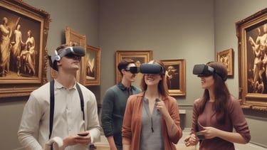Vivid VR scene of a museum gallery filled with ancient artifacts.