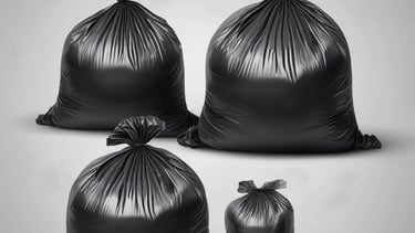 Various sizes of garbage bags and packaging materials displayed neatly