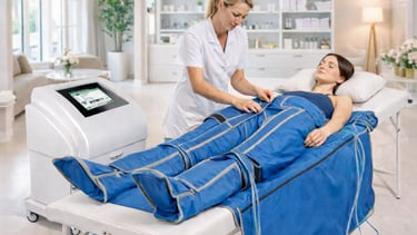 Tratamiento con dispositivo estético profesional de presoterapia en entorno médico y bienestar