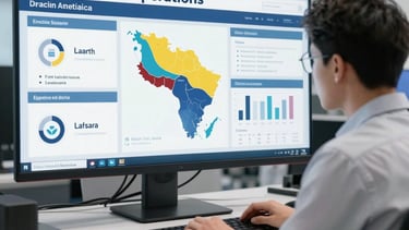 A futuristic predictive analytics panel showing supply chain trends