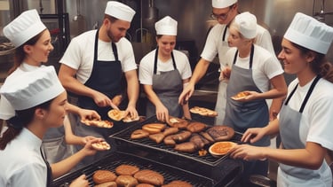 Hospitality staff engaged in a hands-on training session