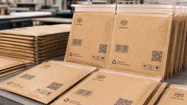 Custom printed kraft paper mailer with barcode label for warehouse packing