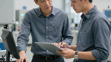 Professional consultant discussing machinery options with a client