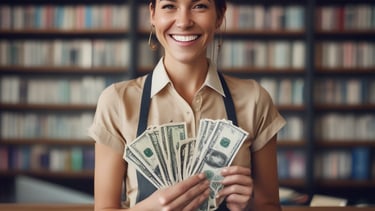 A smiling American business owner handing over payroll documents to a team member.