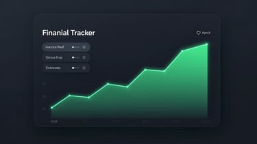 A high-fidelity UI mockup of a modern financial tracker showing clean growth curves with subtle neon-green outer glows on a dark background.