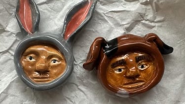 ceramic figurine brooches art jewellery animal pins handmade