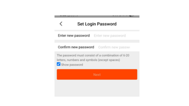Mobile app interface for set login password screen with entry fields and requirements